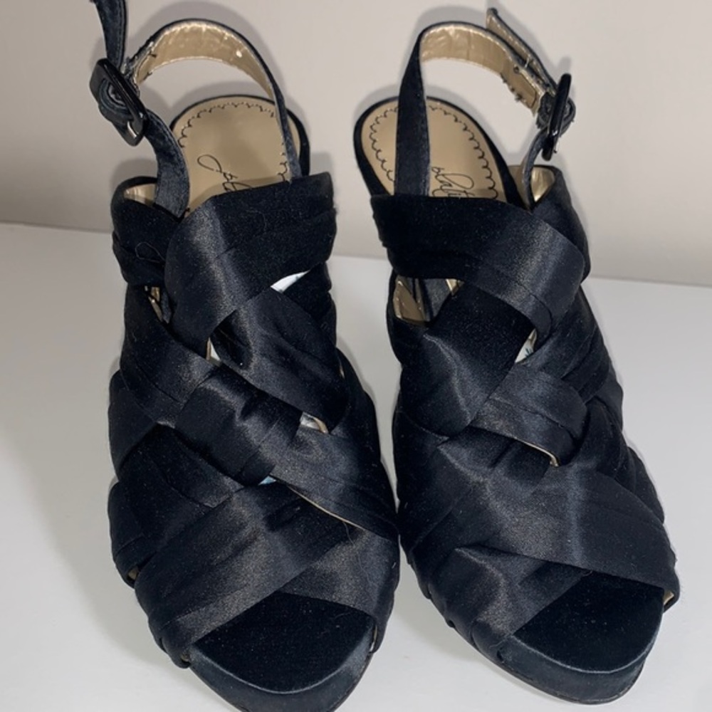 Platinum BP woven black satin strappy heels size 4